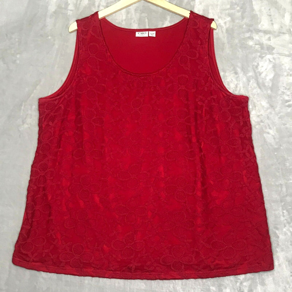 Cato Top Womens 22/24W Red Lace Front Knit Tank Shell Pullover Stretch Scoop - Picture 1 of 8